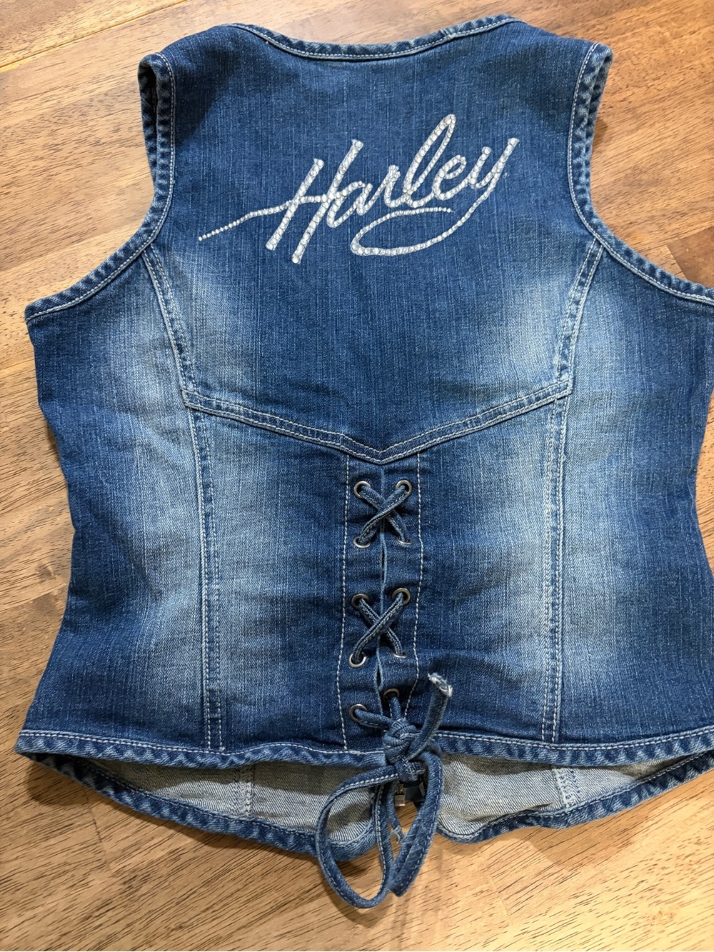 Harley-Davidson Blue Denim Lace-Up Women's Vest